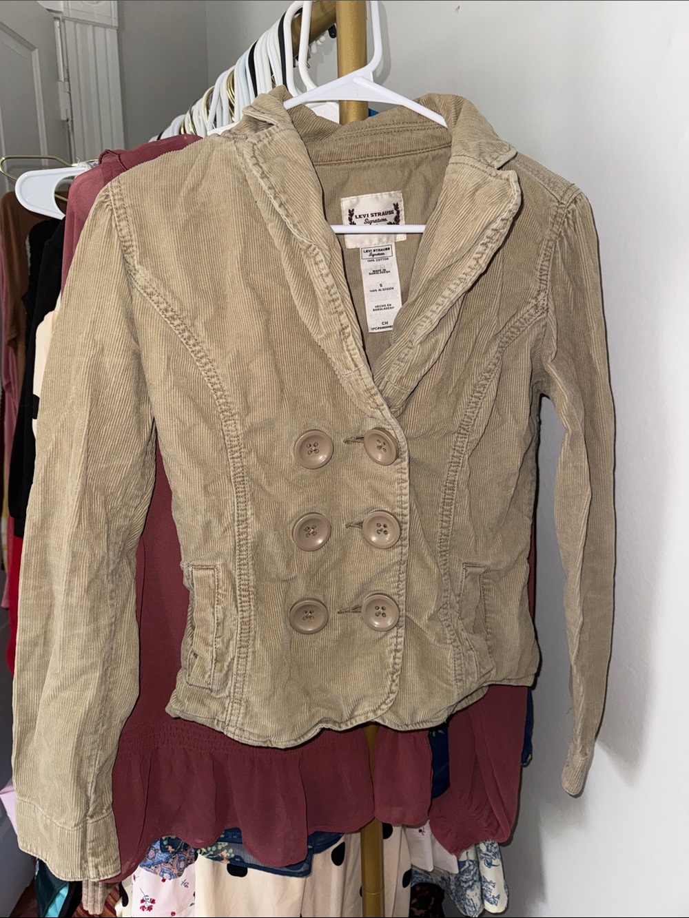 Women's Double-Breasted Corduroy Blazer in Tan